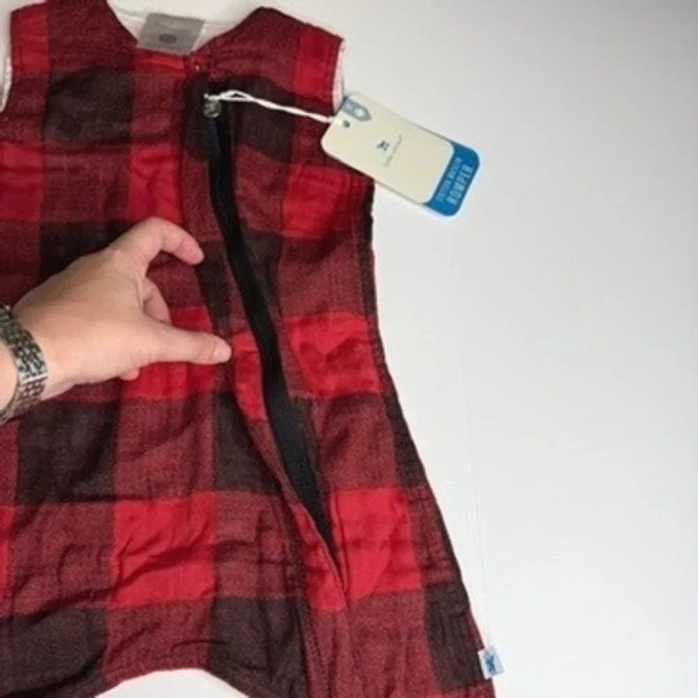 Little Unicorn Cotton Muslin Romper‎ Red Plaid Medium NWT